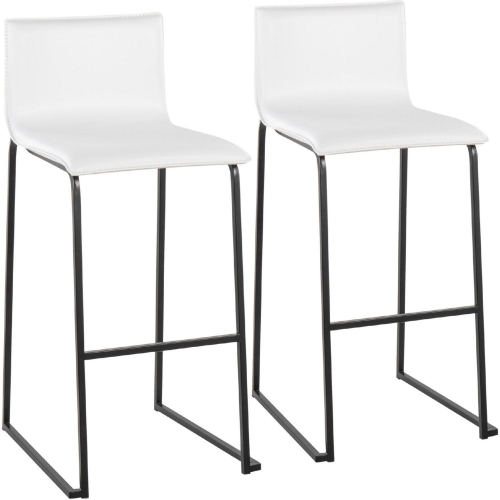 Mara 30" Bar Stool in White Leatherette & Black Steel (Set of 2)